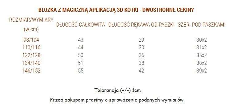 Bluzka z Magiczną Aplikacją 3d KOTKI - dwustronne cekiny Bluzka z Magiczną Aplikacją 3d KOTKI - dwustronne cekiny