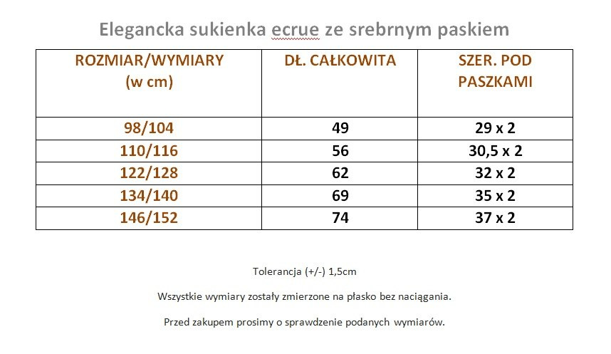 Elegancka sukienka ecrue z pionowymi falbankami i srebrnym paskiem Elegancka sukienka ecrue z pionowymi falbankami i srebrnym paskiem