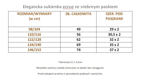 Elegancka sukienka ecrue z pionowymi falbankami i srebrnym paskiem Elegancka sukienka ecrue z pionowymi falbankami i srebrnym paskiem