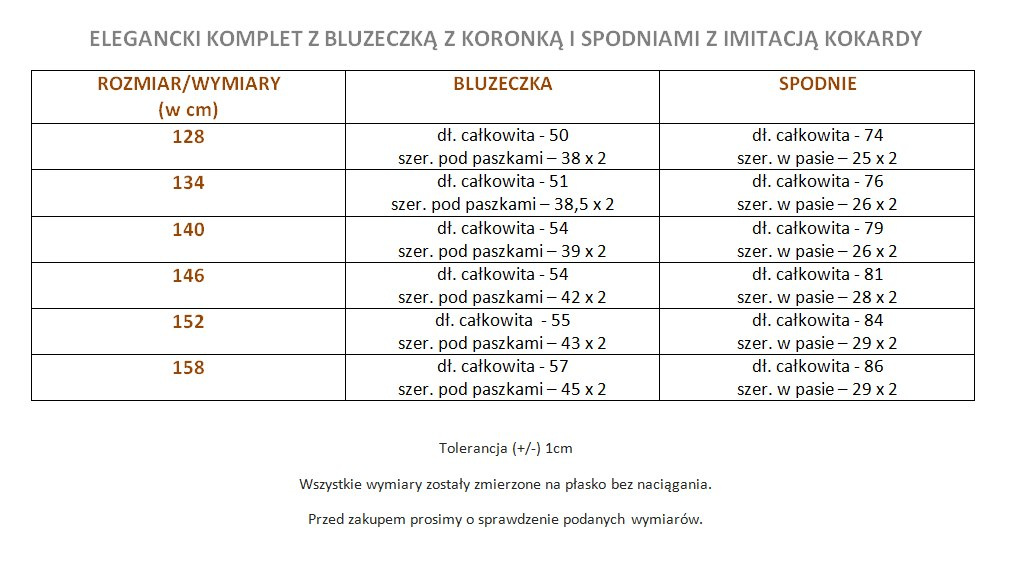 Elegancki komplet: bluzka z koronką oraz spodnie z kokardą i perełkami Elegancki komplet: bluzka z koronką oraz spodnie z kokardą i perełkami