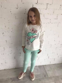 Komplet GIRL POWER - bluzka z aplikacją i legginsy z falbankami