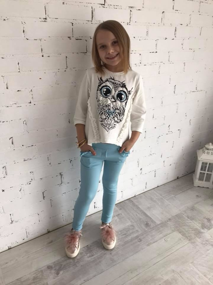 Komplet LOVE SÓWKA - bluzka z aplikacją i legginsy z falbankami Komplet LOVE SÓWKA - bluzka z aplikacją i legginsy z falbankami