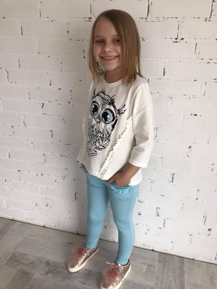 Komplet LOVE SÓWKA - bluzka z aplikacją i legginsy z falbankami Komplet LOVE SÓWKA - bluzka z aplikacją i legginsy z falbankami