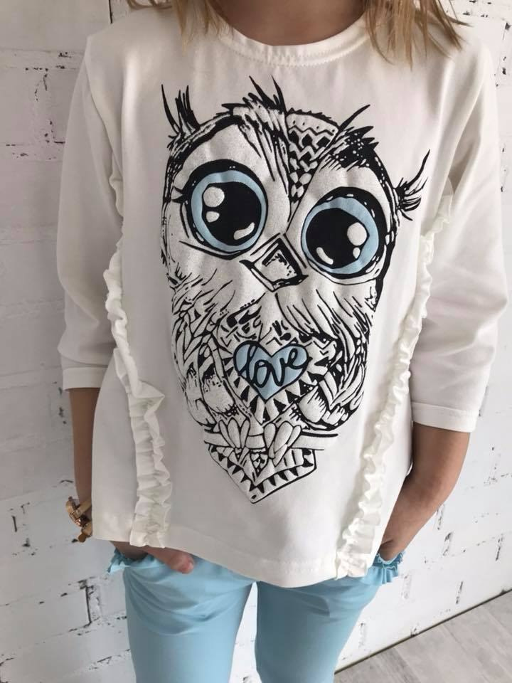 Komplet LOVE SÓWKA - bluzka z aplikacją i legginsy z falbankami Komplet LOVE SÓWKA - bluzka z aplikacją i legginsy z falbankami