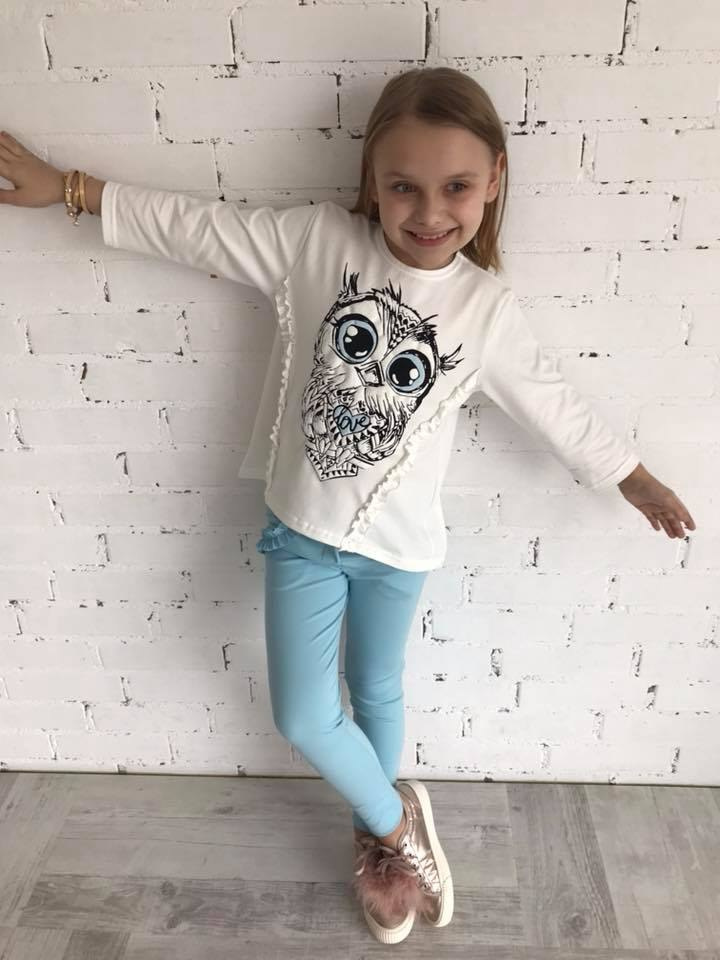 Komplet LOVE SÓWKA - bluzka z aplikacją i legginsy z falbankami Komplet LOVE SÓWKA - bluzka z aplikacją i legginsy z falbankami