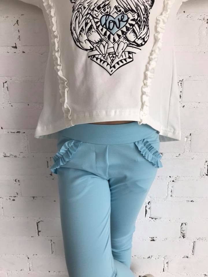 Komplet LOVE SÓWKA - bluzka z aplikacją i legginsy z falbankami Komplet LOVE SÓWKA - bluzka z aplikacją i legginsy z falbankami
