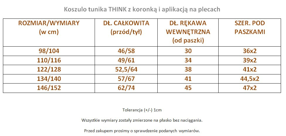 Koszulo tunika z koronką i aplikacją na plecach Koszulo tunika z koronką i aplikacją na plecach