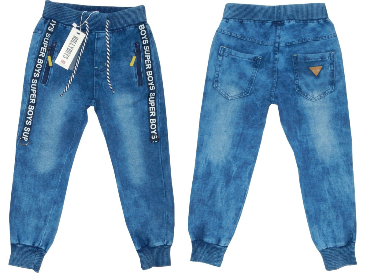 Spodnie dresowe dekatyzowane a'la jeans z taśmami Spodnie dresowe dekatyzowane a'la jeans z taśmami