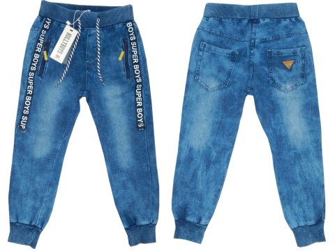 Spodnie dresowe dekatyzowane a'la jeans z taśmami Spodnie dresowe dekatyzowane a'la jeans z taśmami