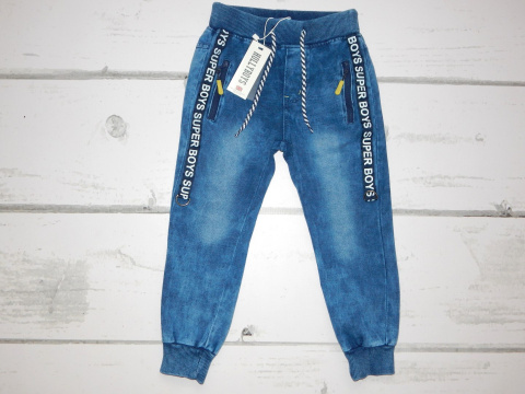 Spodnie dresowe dekatyzowane a'la jeans z taśmami Spodnie dresowe dekatyzowane a'la jeans z taśmami