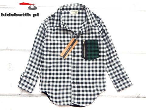Sportowo elegancka koszula w kratę z dekoracyjną kieszonką, taśmą i roll-upem na rękawach Sportowo elegancka koszula w kratę z dekoracyjną kieszonką, taśmą i roll-upem na rękawach