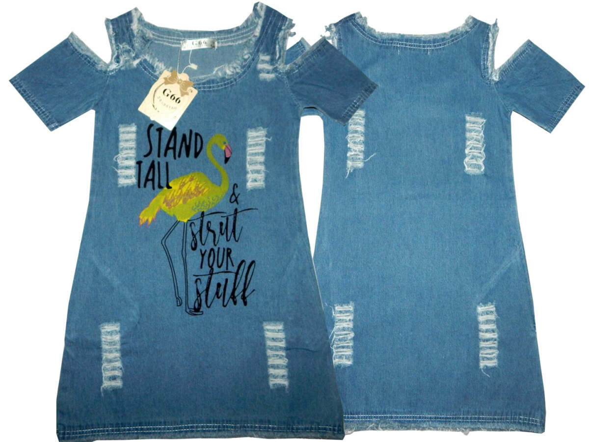Sukienka jeansowa FLAMING z wycięciami na ramionach (jasny jeans) Sukienka jeansowa FLAMING z wycięciami na ramionach (jasny jeans)