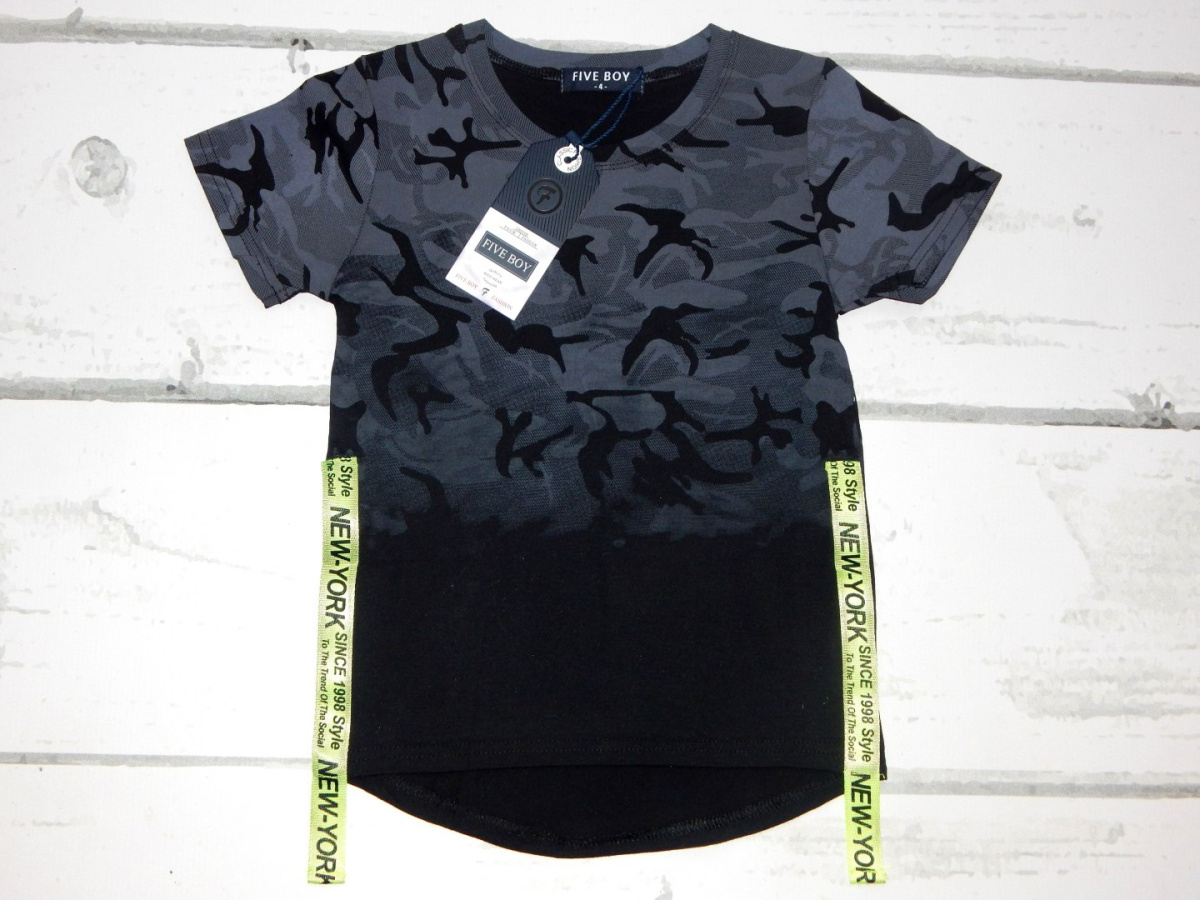 Tshirt OMBRE - cieniowane moro i neonowe taśmy (szaro-czarny) Tshirt OMBRE - cieniowane moro i neonowe taśmy (szaro-czarny)