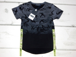 Tshirt OMBRE - cieniowane moro i neonowe taśmy (szaro-czarny)