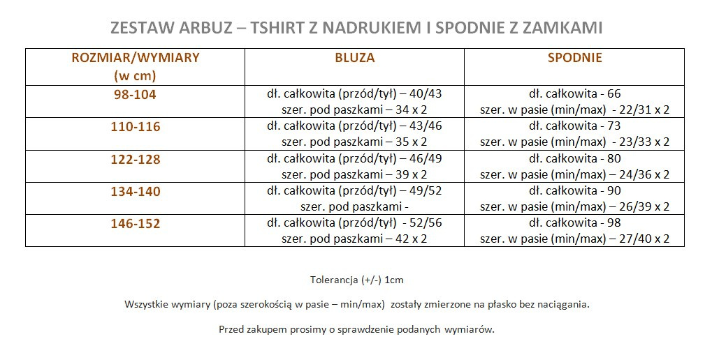 Zestaw ARBUZ - tshirt z nadrukiem i spodnie z zamkami Zestaw ARBUZ - tshirt z nadrukiem i spodnie z zamkami