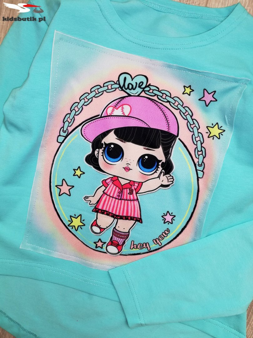Pastel set LOL on the screen and 7/8 pants with stripes-Mint Pastel set LOL on the screen and 7/8 pants with stripes-Mint