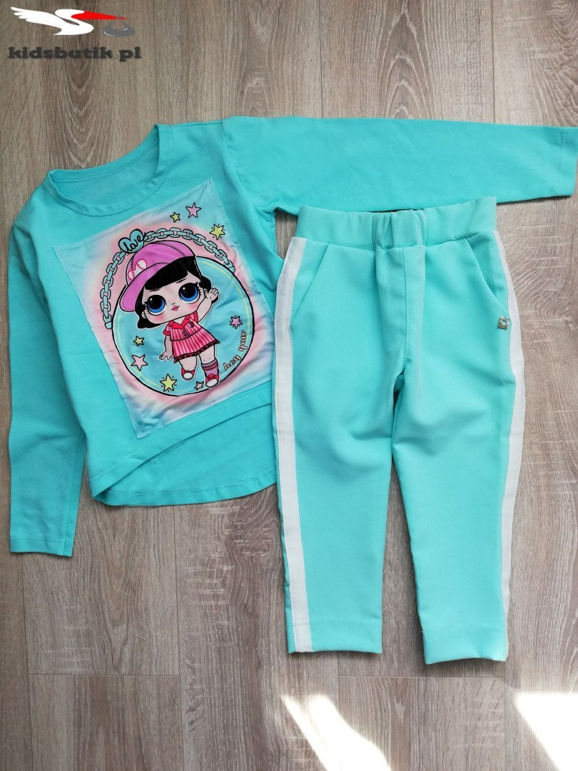 Pastel set LOL on the screen and 7/8 pants with stripes-Mint Pastel set LOL on the screen and 7/8 pants with stripes-Mint