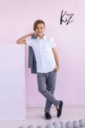Sports an elegant suit IWO with shirt included. Sports an elegant suit IWO with shirt included.