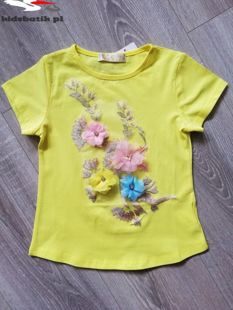 Blouse with embroidery and 3D flowers - yellow Blouse with embroidery and 3D flowers - yellow