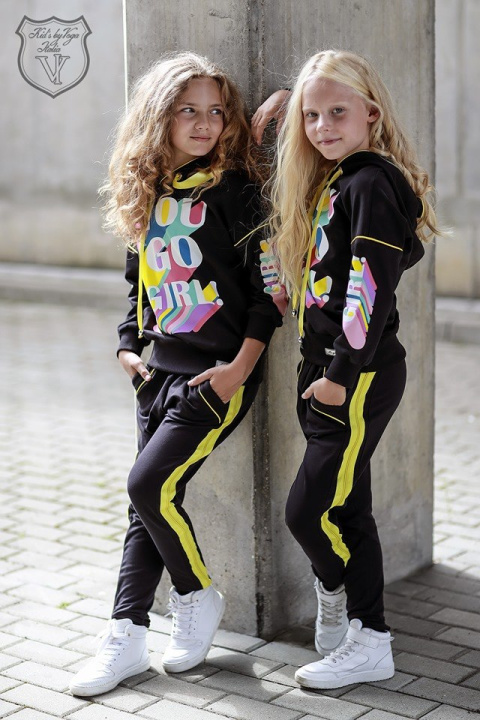 Black tracksuit YOU GO GIRL with yellow toppings Black tracksuit YOU GO GIRL with yellow toppings
