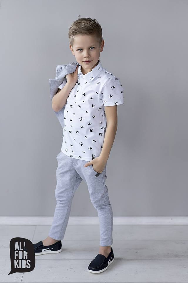 Elegantly sporty white polo shirt SWALLOWS with print Elegantly sporty white polo shirt SWALLOWS with print