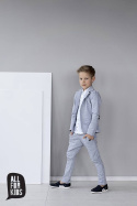 Elegancko sportowy szary garnitur JASKÓŁKI z łatkami