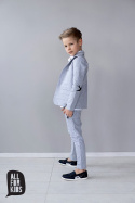 Elegancko sportowy szary garnitur JASKÓŁKI z łatkami