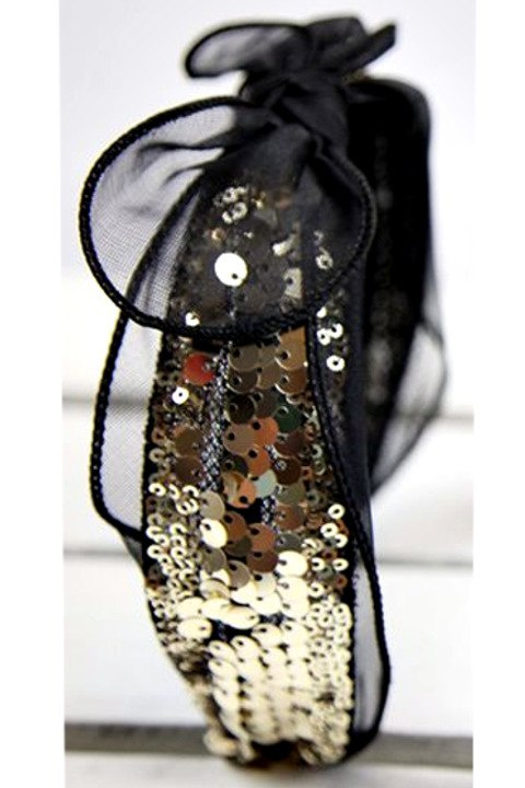 Headband with a bow and gold sequins Headband with a bow and gold sequins