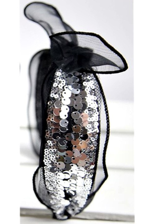Headband with bow and silver sequins Headband with bow and silver sequins