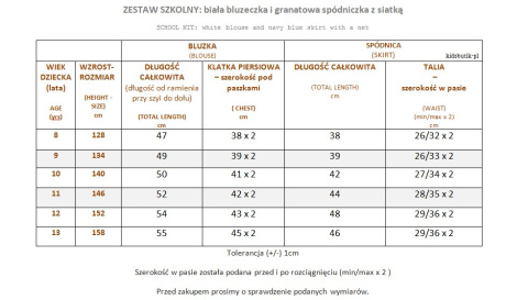 Elegancki zestaw szkolny: bluzka i spódniczka z siatką Elegancki zestaw szkolny: bluzka i spódniczka z siatką