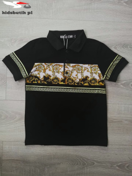 Koszulka polo GOLD ORNAMENTS w stylu VERSACE - czarna