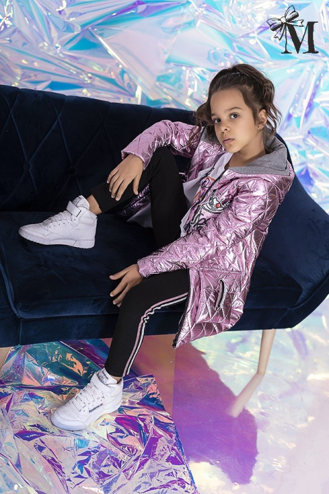 Quilted metallic jacket with decorations - pink Quilted metallic jacket with decorations - pink