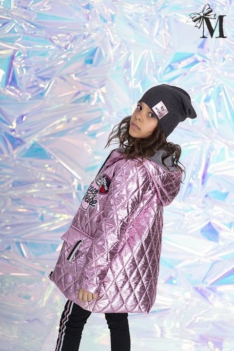 Quilted metallic jacket with decorations - pink Quilted metallic jacket with decorations - pink