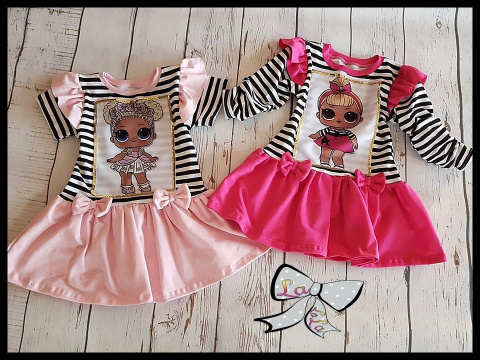 Lol dress in long-sleeved stripes - bright pink Lol dress in long-sleeved stripes - bright pink