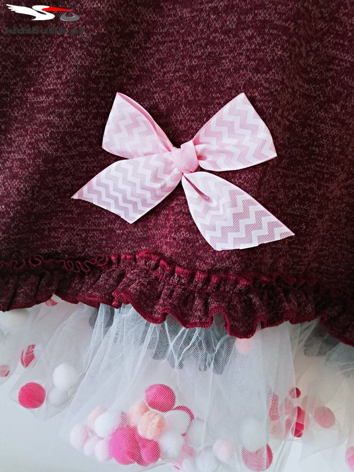 Dress POMPONKI, BOW and TULLE-Burgundy Dress POMPONKI, BOW and TULLE-Burgundy