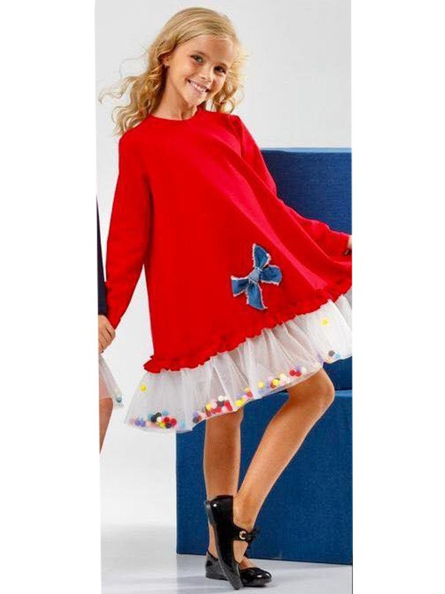 Dress POMPONKI, BOW and TULLE-Red Dress POMPONKI, BOW and TULLE-Red