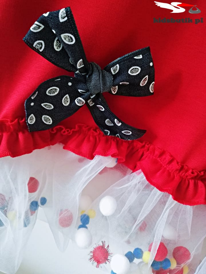 Dress POMPONKI, BOW and TULLE-Red Dress POMPONKI, BOW and TULLE-Red