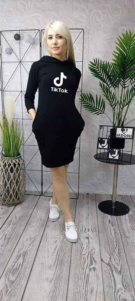 TRACKSUIT DRESS WITH TIK TOK hood and 3/4 sleeves TRACKSUIT DRESS WITH TIK TOK hood and 3/4 sleeves