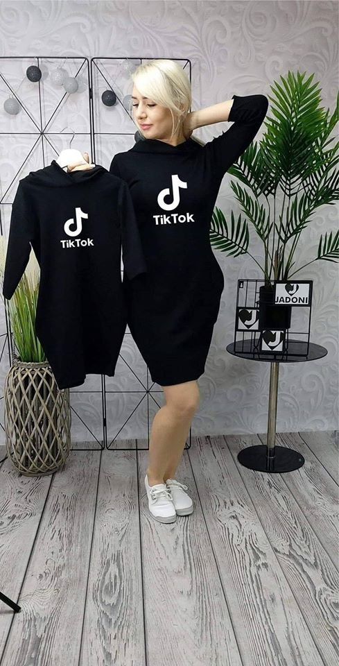 TRACKSUIT DRESS WITH TIK TOK hood and 3/4 sleeves TRACKSUIT DRESS WITH TIK TOK hood and 3/4 sleeves