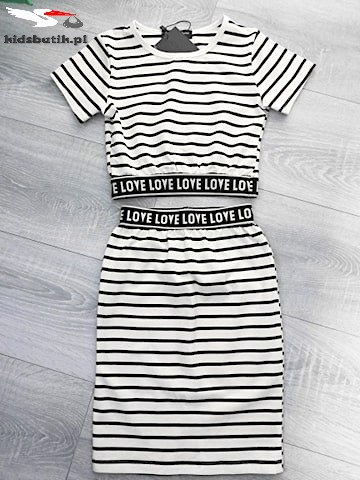 Striped set with decorative tape - white Striped set with decorative tape - white