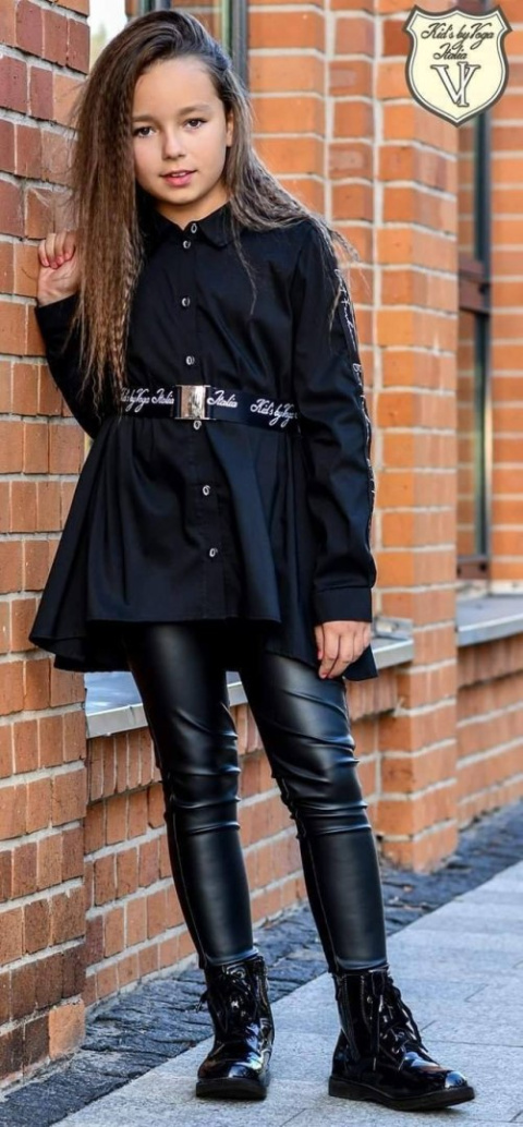 Asymmetric long VOGA shirt/tunic with eye-catching tape and strap Asymmetric long VOGA shirt/tunic with eye-catching tape and strap