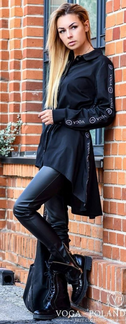 Asymmetric long VOGA shirt/tunic with eye-catching tape and strap Asymmetric long VOGA shirt/tunic with eye-catching tape and strap