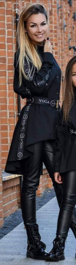 Asymmetric long VOGA shirt/tunic with eye-catching tape and strap Asymmetric long VOGA shirt/tunic with eye-catching tape and strap