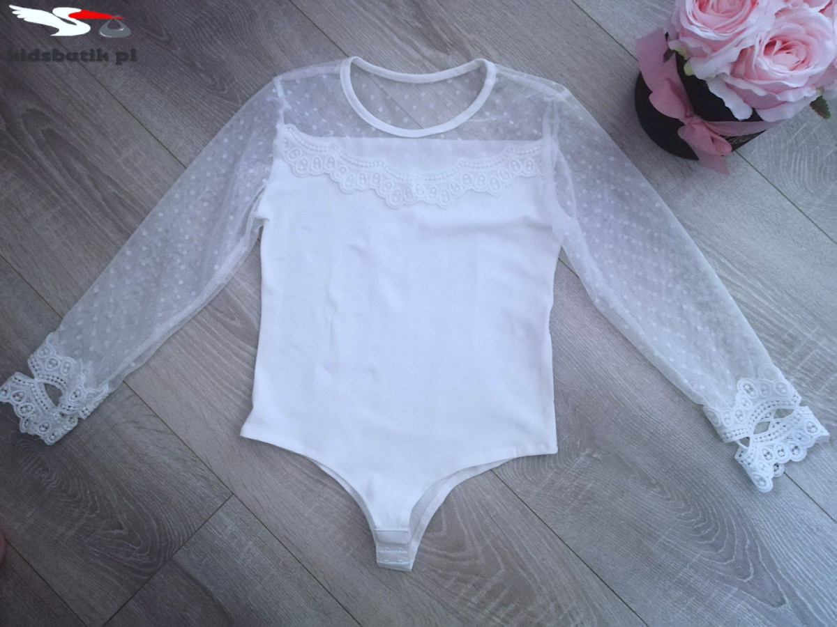 Bodysuit with tulle and guiur - white Bodysuit with tulle and guiur - white