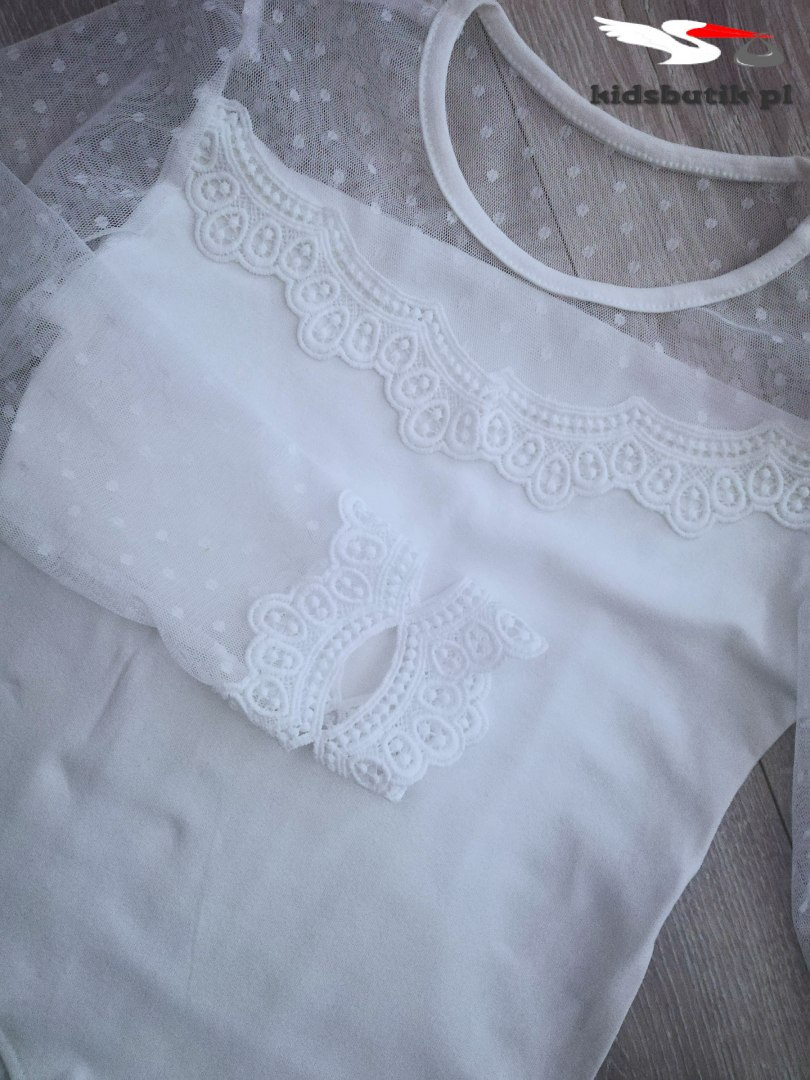 Bodysuit with tulle and guiur - white Bodysuit with tulle and guiur - white