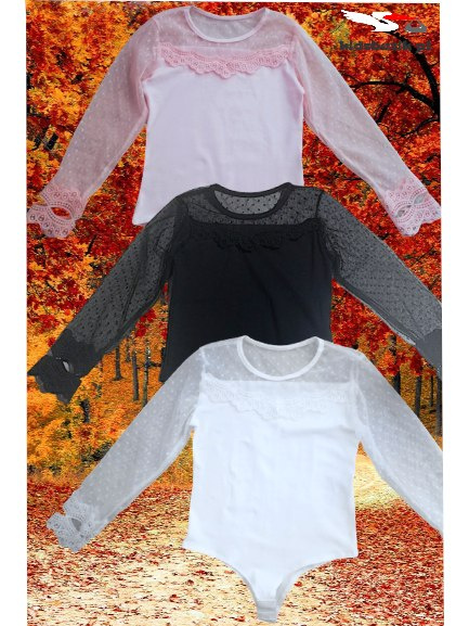 Bodysuit with tulle and guiur - black Bodysuit with tulle and guiur - black