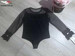 Bodysuit with tulle and guiur - black