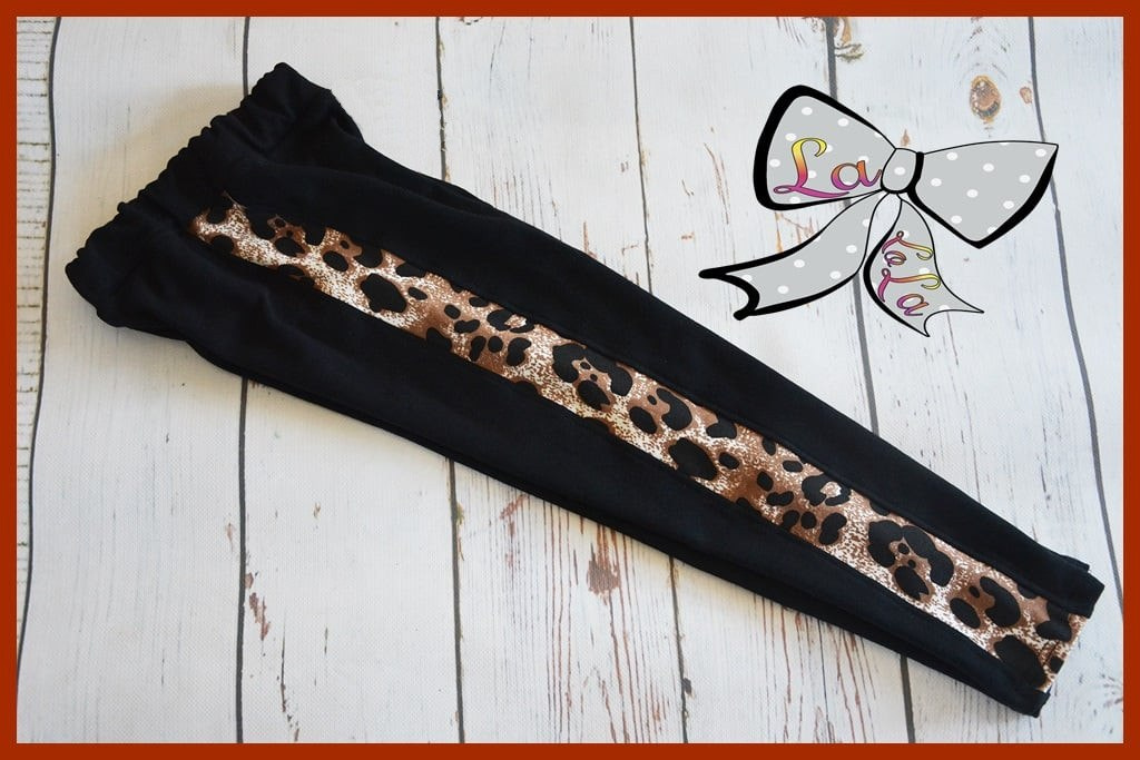 Black leggings with leopard lampas Black leggings with leopard lampas