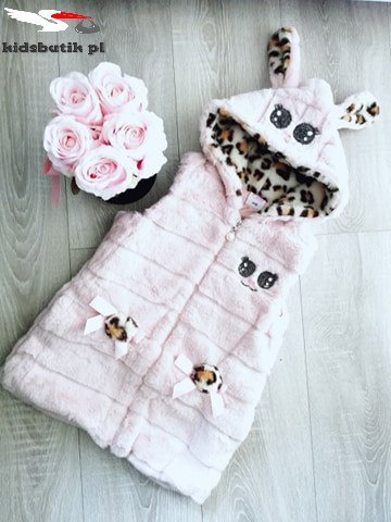 Rabbit fur vest with leopard - powder pink Rabbit fur vest with leopard - powder pink