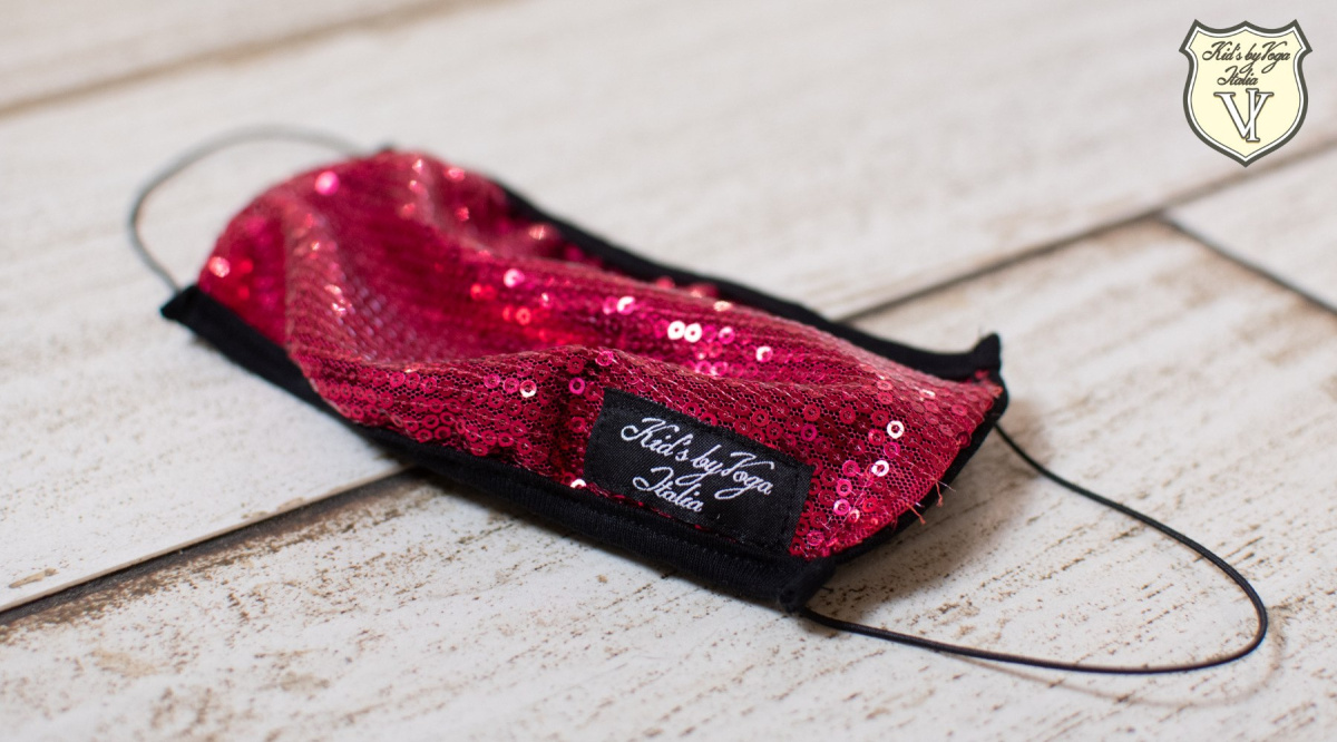 Red sequin mask with logo Red sequin mask with logo